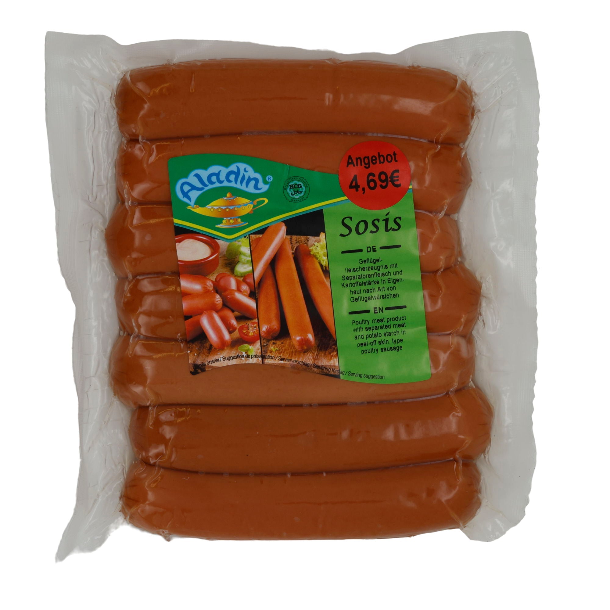 Geflügelwürstchen Aladin | Geflügel-Sosis | Halal, herzhaft | 700g ALADIN